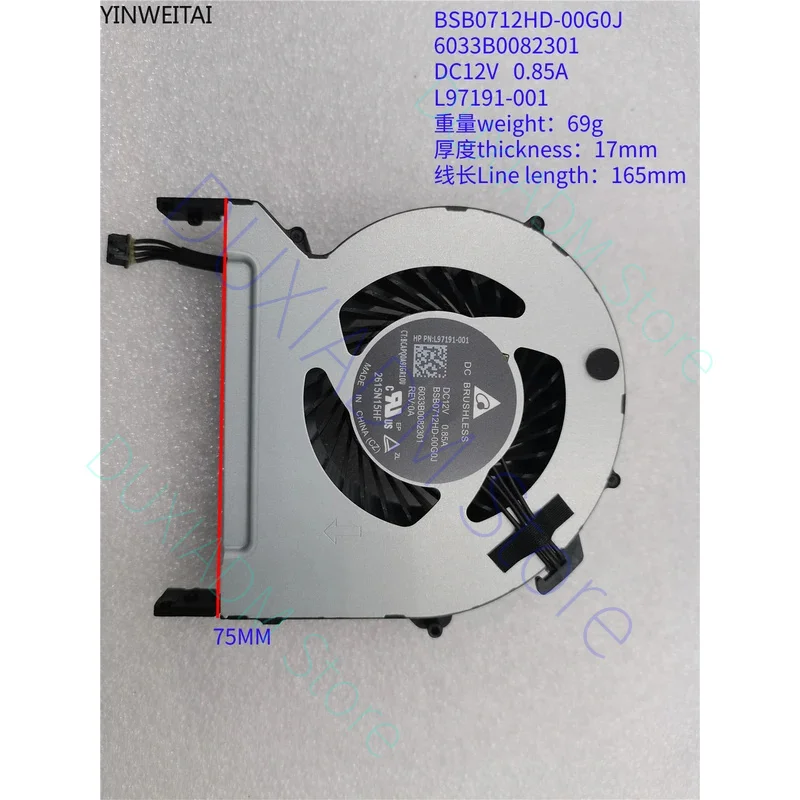 BSB0712HD-00G0J 6033B 0082301 L97191-001 Ventola originale per HP Mini Z2 G5 GPU Raffreddamento DFS 200912 AP0T 12V