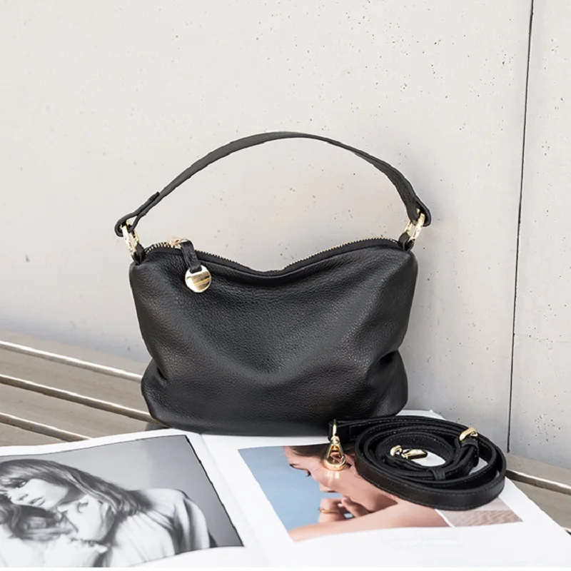 Soft Cowhide Handbag for Women 2025 Trend Genuine Leather Shoulder Crossbody Bag With Handle Practical Small Hobo Hand Bags