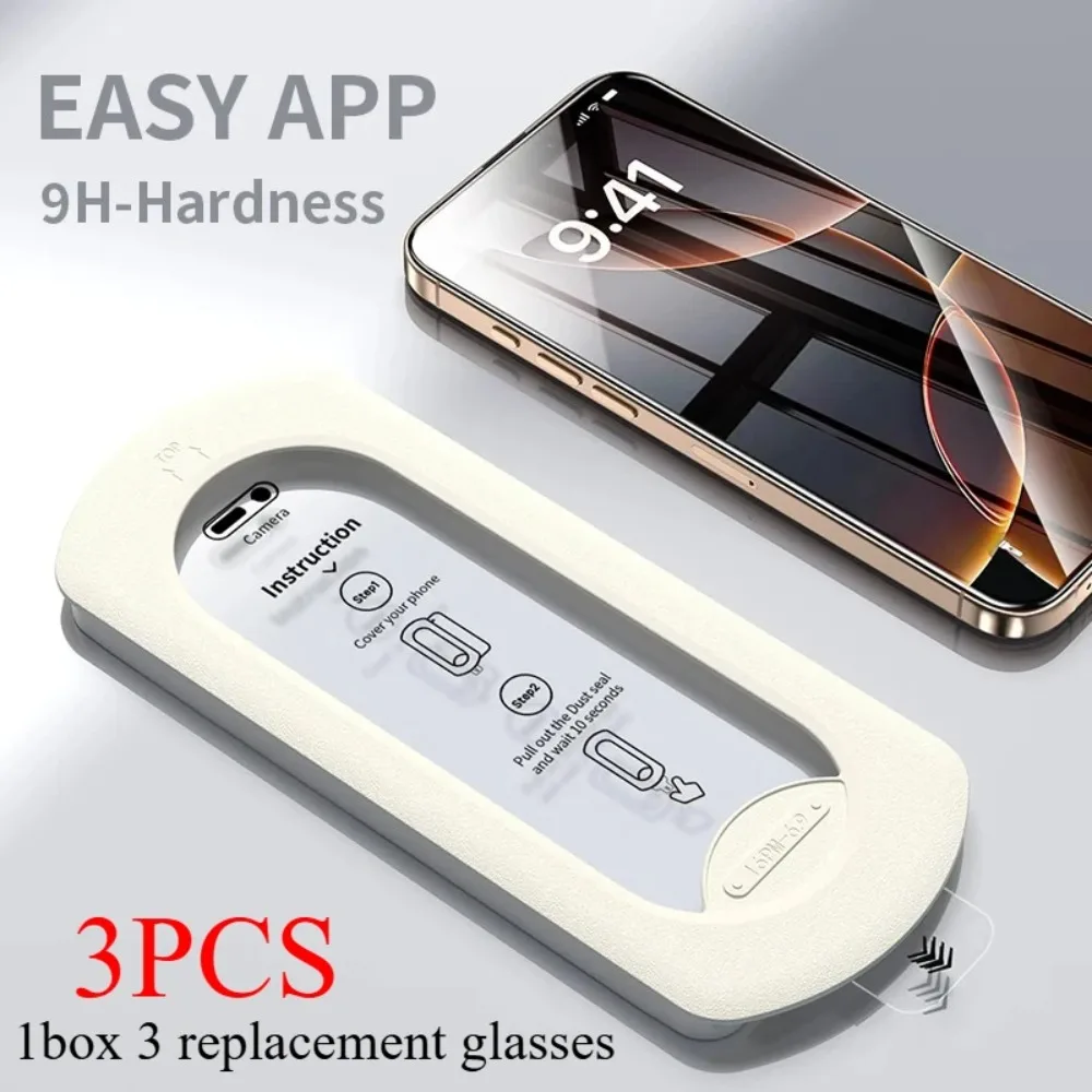 

3Pcs Oleophobic Coating Dust Free Installation Screen Protector for IPhone 17 Pro Max 16 13 11 12 15 Pro Max 17Air X XR XS Glass