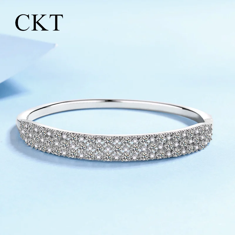 Platinum Pt950 Set 3.03 Carat Moissanite Diamond Bangles for Girlfriend Wedding Fine Jewelry Full of Stars High Quality Bracelet