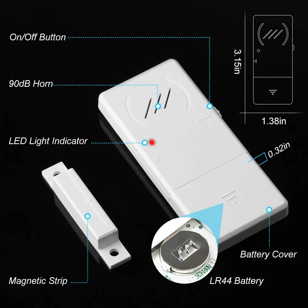 Elecpow Refrigerator Door Alarm 90dB Loud 60 Seconds Time Delay Ultra-Slim Fridge Alarm Window Open Alarm Home kid Safety Alarm