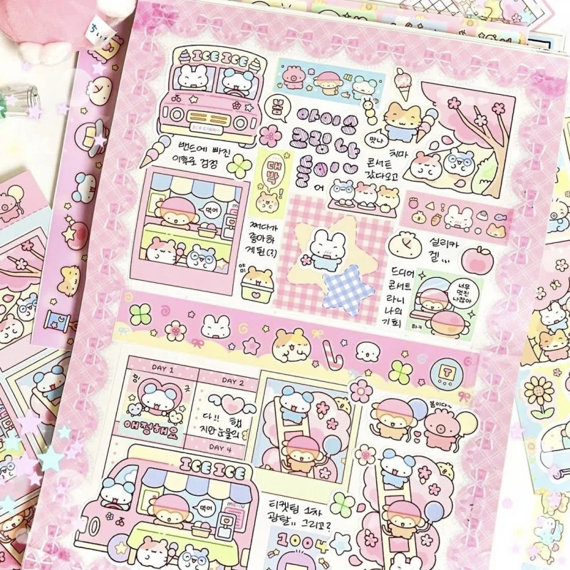 Korean Cute Spring Series Stickers Kawaii Cartoon Animal Stickers Hand Account Scrapbook Diary Notebook DIY Decorative Stickers