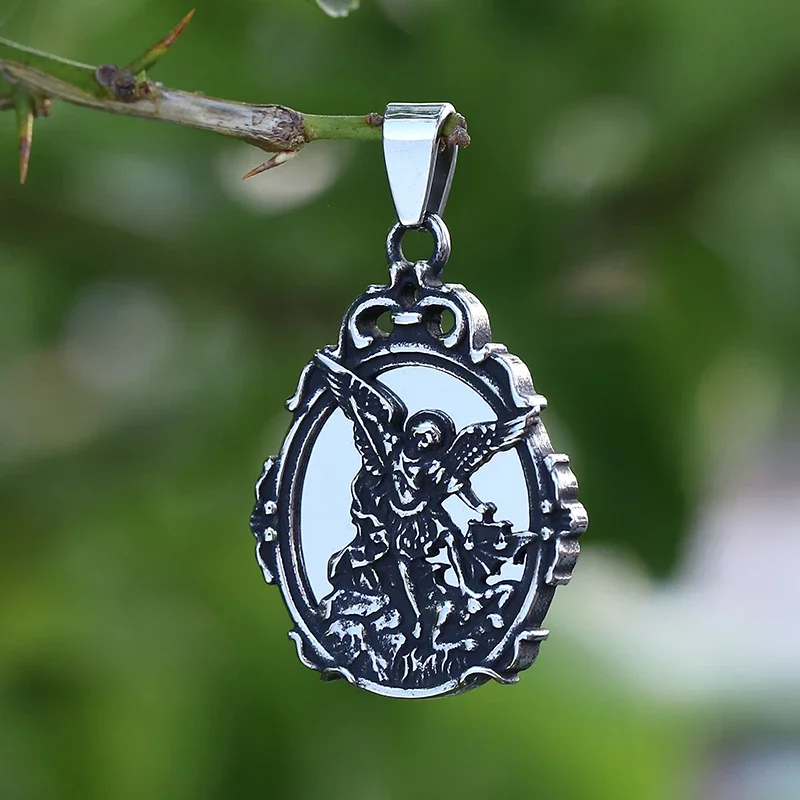 قلادة سانت مايكل رئيس الملاك للرجال ، مجوهرات الفولاذ المقاوم للصدأ ، مرآة راعي الكاثوليكية ، هدية الهالويين ، رائع ، 316L