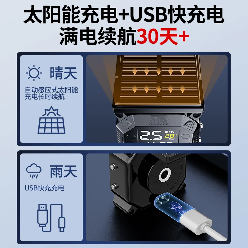 

Solar powered motorcycle tire pressure monitor