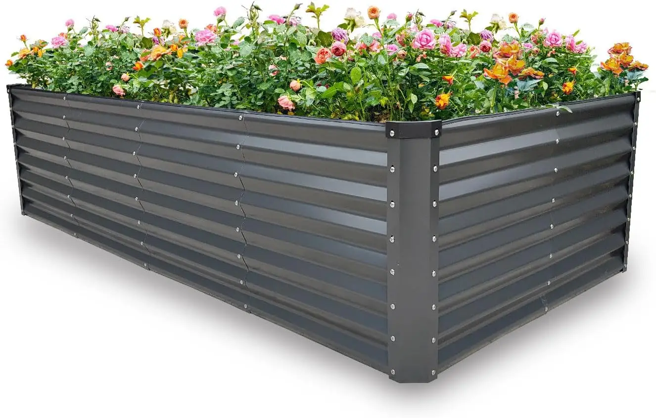 

8x4x2FT Galvanized Raised Garden Bed Kit, Metal Planter Boxes Outdoor with Easy Assembly, Large Garden Bed for Vegetables, Fruit