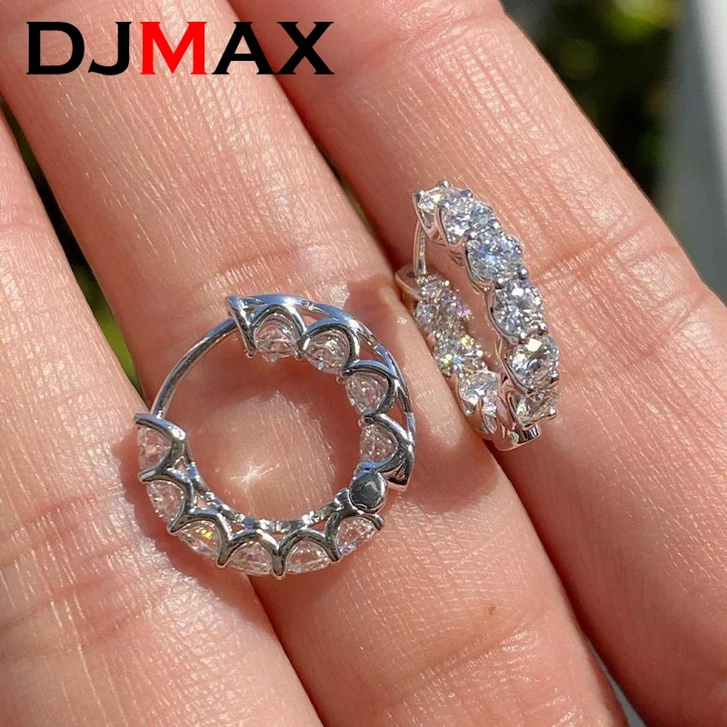 DJMAX Full Moissanite Diamond Earrings Hoop for Women Original 925 Sterling Silver Classic Lady's Moissanite Fine Earrings 2024