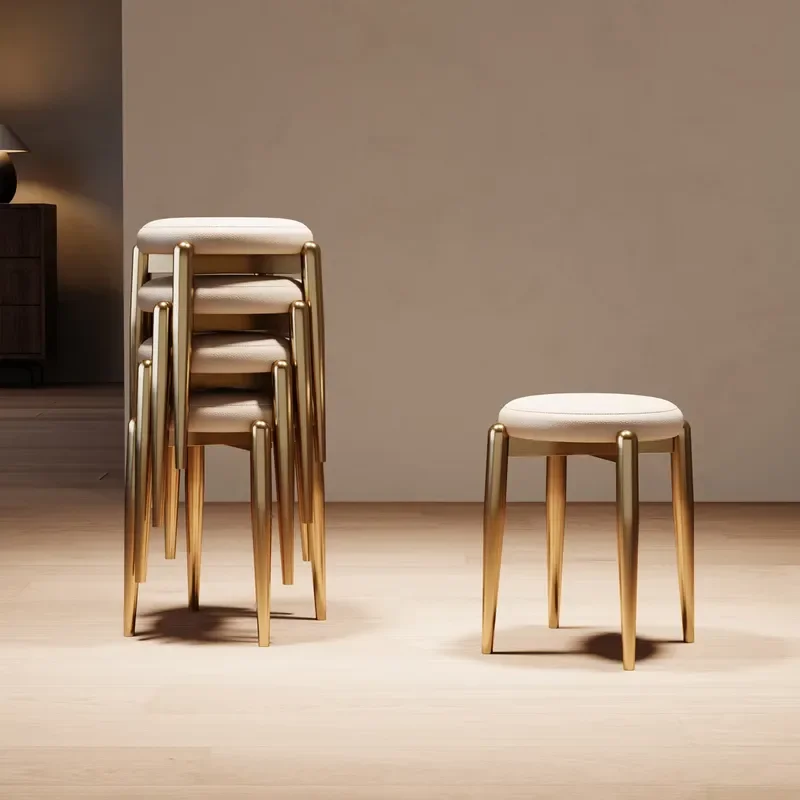 Nordic Round Stool Modern Iron Legs Stackable Seat for Dining Room Bar Hotel Home Decor Simple Design Furniture Minimalist