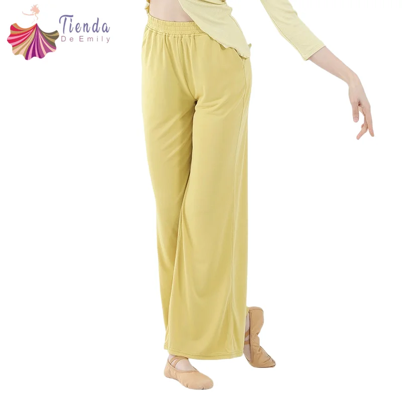 Pantaloni larghi da ballo donna pratica Culottes morbido moderno ballerino etnico gamba larga pantaloni Harem vita alta tinta unita corpo rima