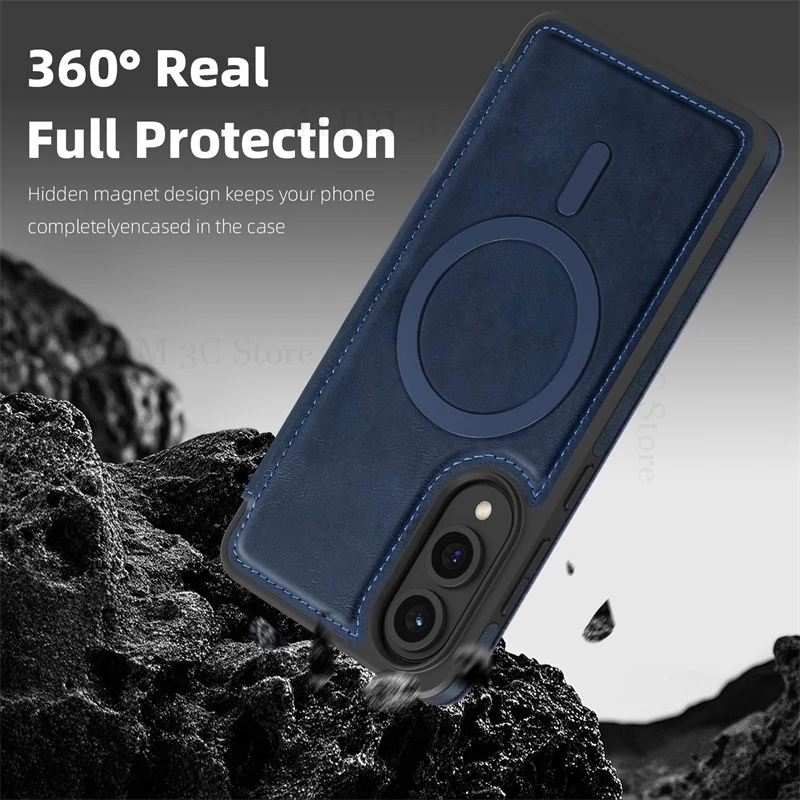 Magnetic Flip For Magsafe Leather Phone Case For Samsung S25 Edge S24 Ultra Full Protector Card Slot Cover For Galaxy S23 Ultra