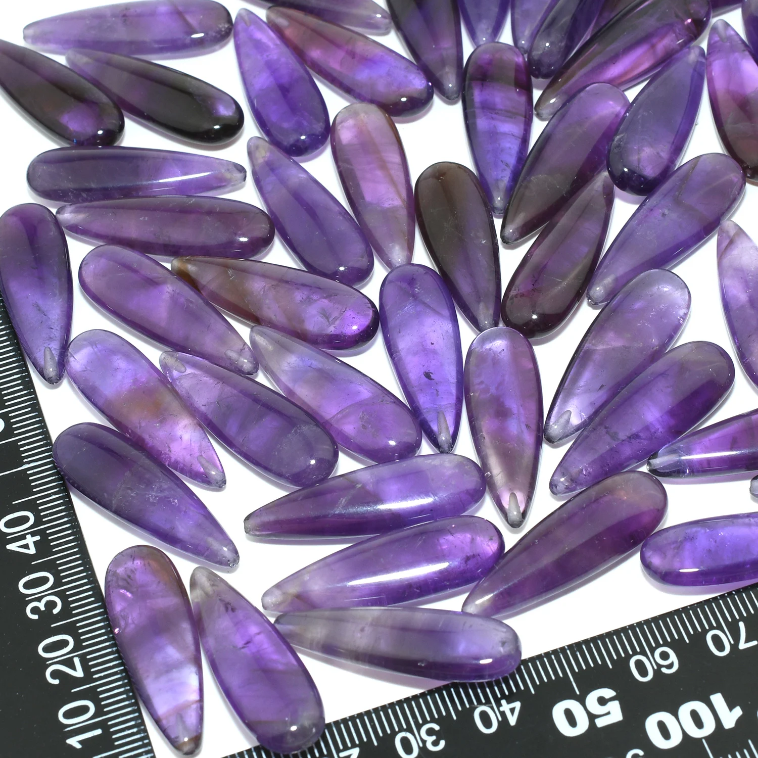 Natural Amethyst Flat Waterdrop Pendant With Half Drilled 10x30mm Price for 1 Pair, Thickness About 6mm