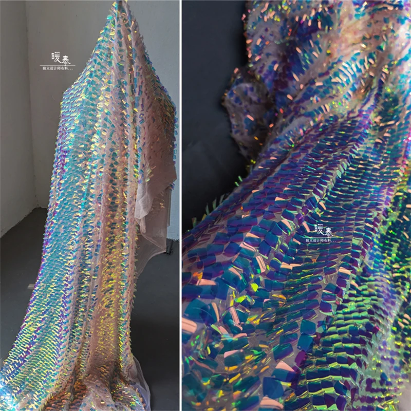 Laser Sequin Mesh Fabric for Diy Sewing Dance Performance Costumes Dress Bag Cloth Design Cloth Wholesale By The Meters