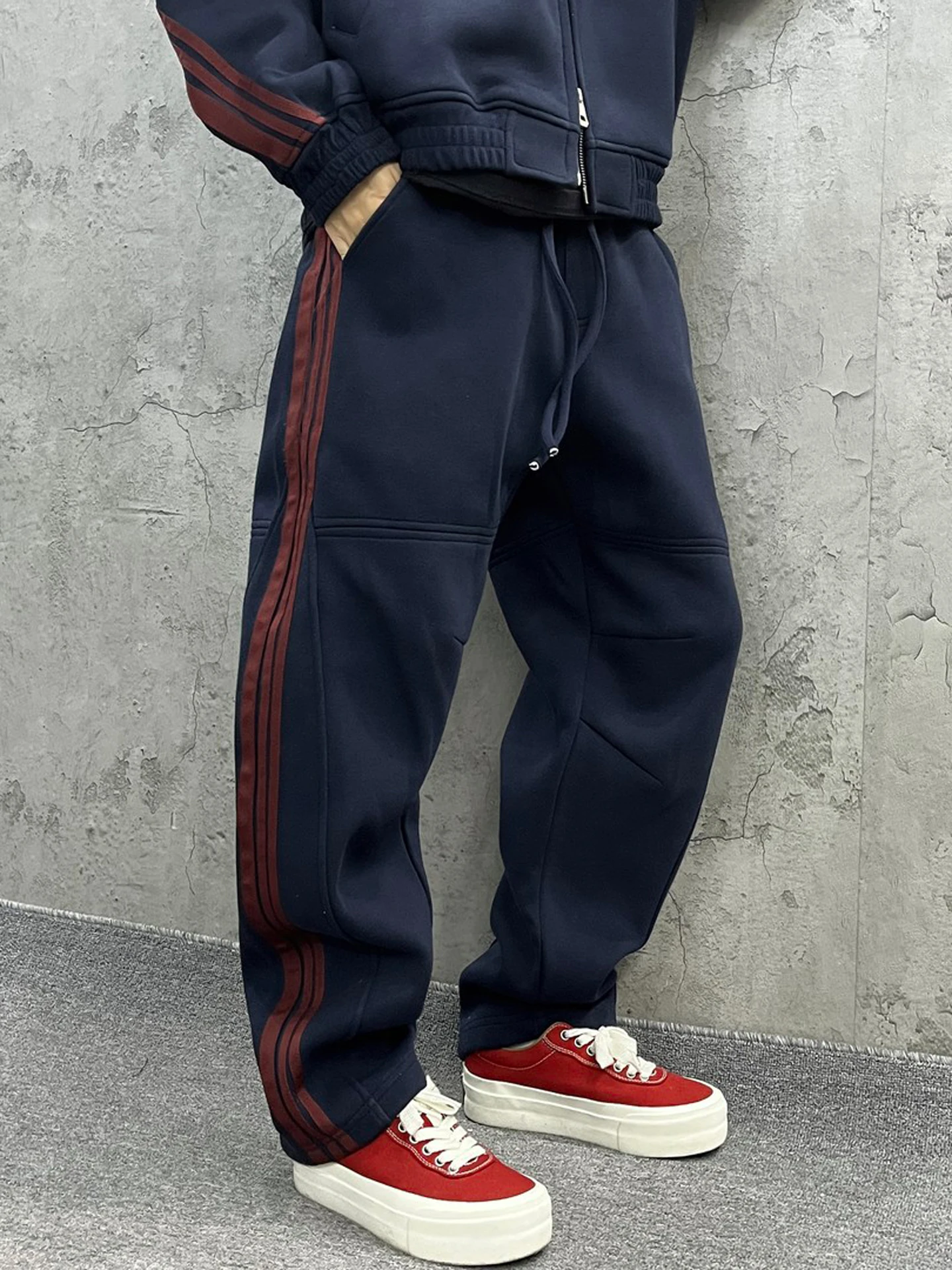 

Casual Retro Sweatpants Men's Patchwork No Pilling Tee Bars Heavyweight Youth Trendy Long Pants Straight Leg Autumn Wear
