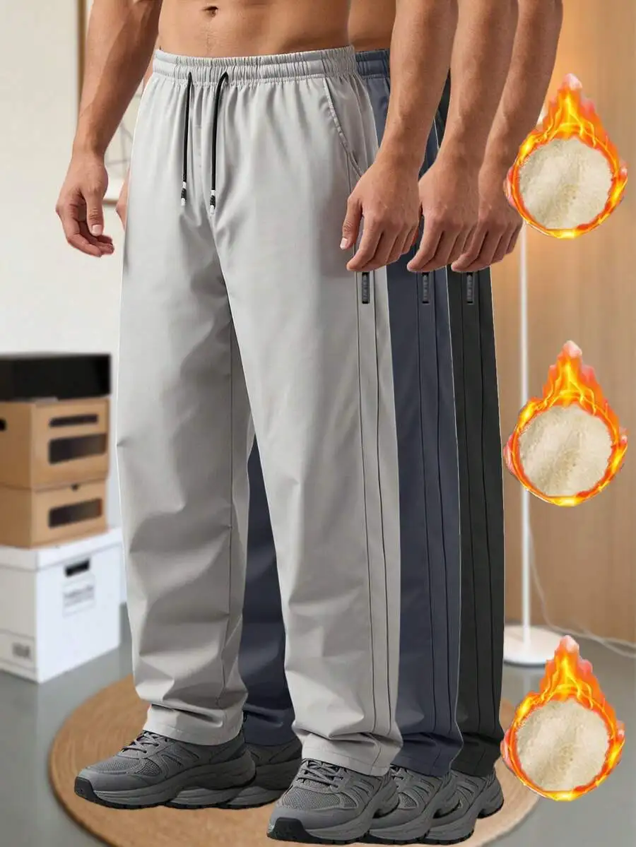 

Мужские теплые спортивные брюки на флисовой подкладке с карманами, свободного кроя, для осени и зимы