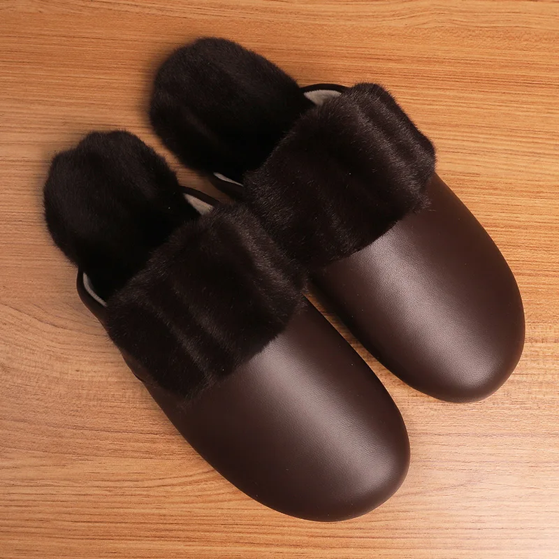 Couple's High End Handmade Sheepskin Indoor Slippers Warm Keep Winter Men Household Slippers Anti Skid Home Casual Shoes