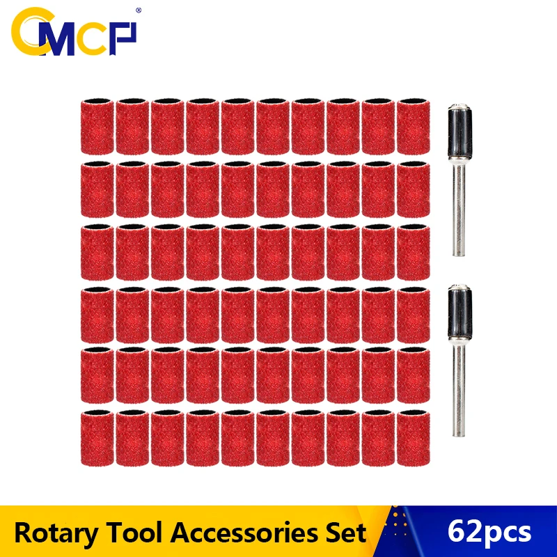 

CMCP 62pcs Sanding Bands Grit 80 Sandpaper with 1/4 Mandrel Sanding Drum for Dremel Rotary Tool Wood Metal Polishing