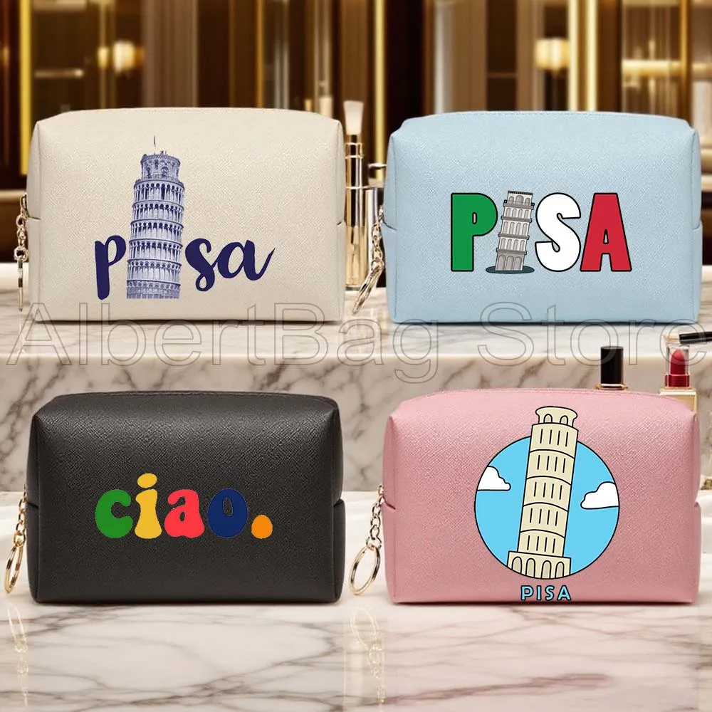 

Florence Duomo Pisa Leaning Tower Italy Cute Gifts PU Leather Cosmetic Bag Women Blue Makeup Waterproof Toiletry Organizer Bag