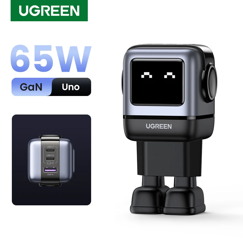 【KR Plug】UGREEN 65W GaN Charger Robot Design QC 4.0 3.0 PPS For Macbook Air Laptop Tablet iPhone16 15 14 Pro PD Fast USB Charger