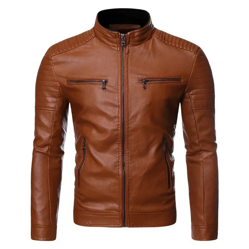 

Male Vintage Classic Leather Jacket Men Brand New Causal Coat Spring Men Outfit Design Motor Biker Zip Pocket Pu Leather Jacket