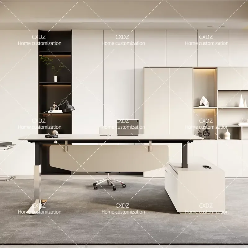 Intelligent Electric Lift Desk Light Luxury Cream Style Study Table Modern Minimalist Home Office Computer Workstation