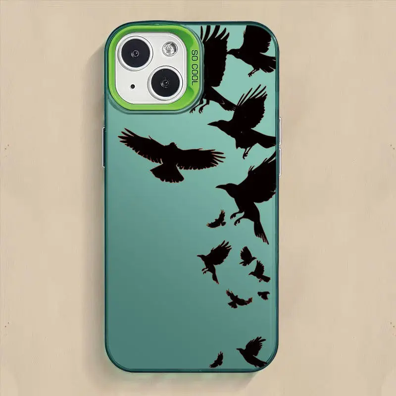 

Black crow design phone case for iPhone 16 15 14 13 12 11 Pro/ Max/Plus shock-proof rear cover anti-fingerprint