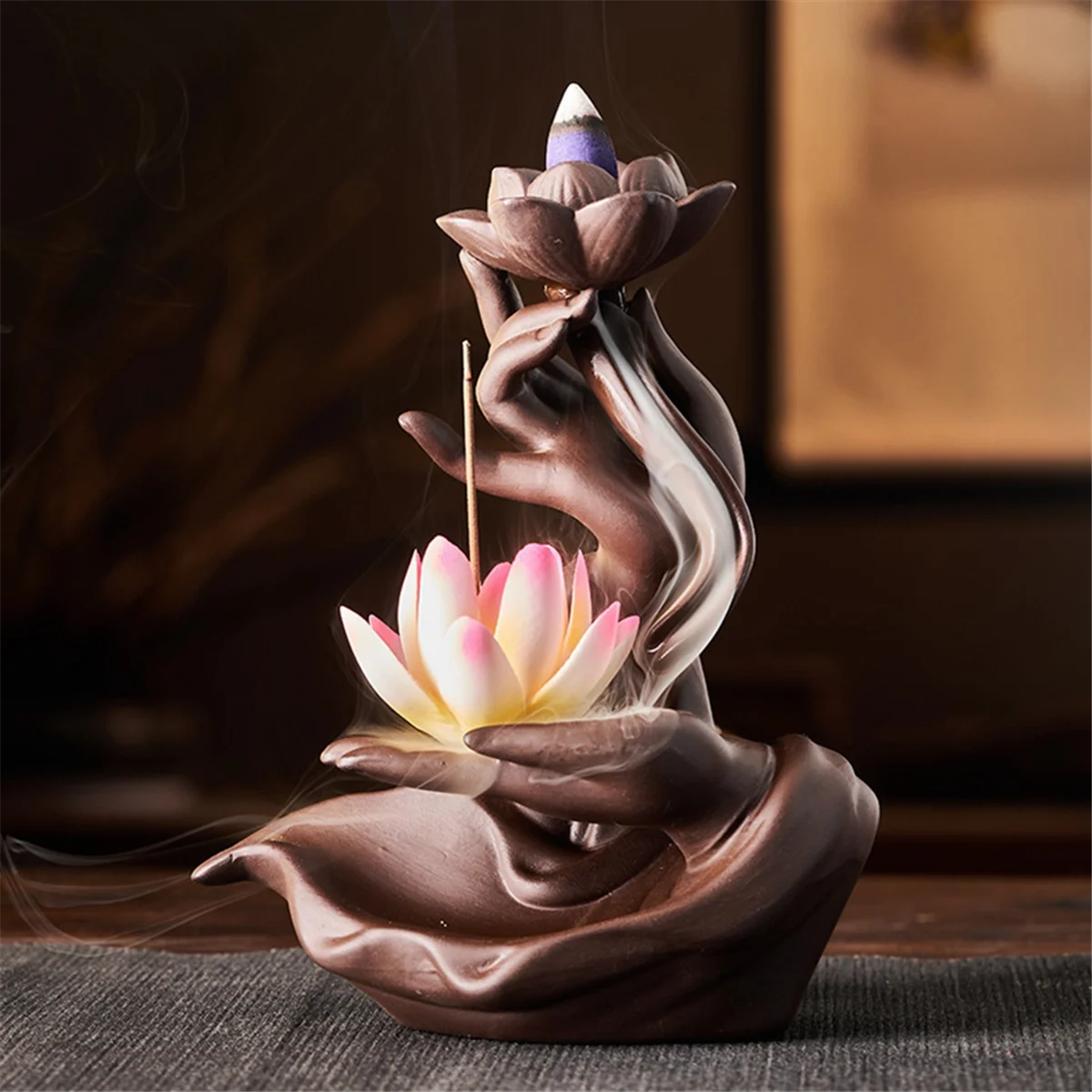 A-Purple Sand Backflow Incense Stove, Zen Buddhist Hand Home Fragrance Stove Incense Insert Plate Accessories