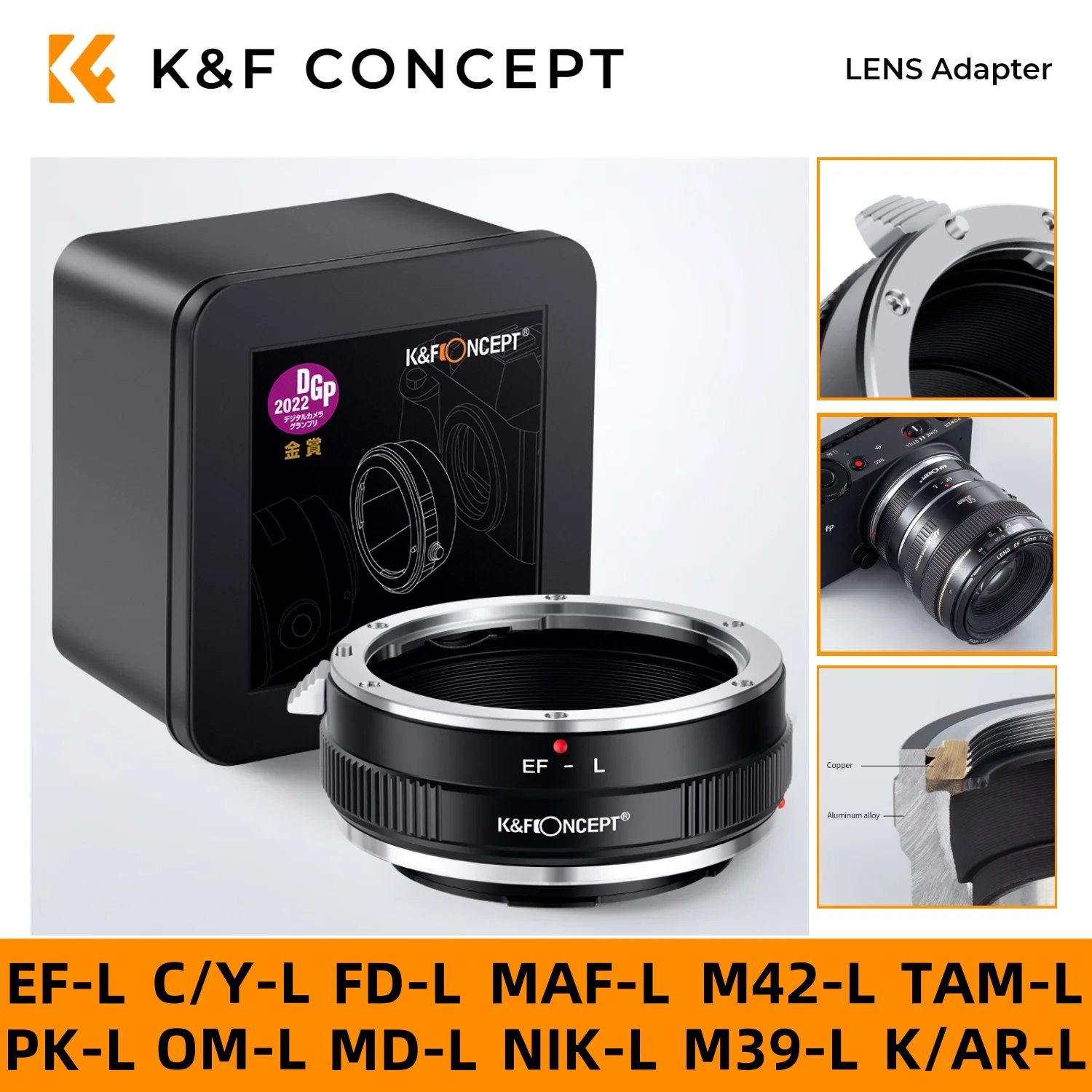 K&F CONCEPT Lens Adapter for Canon EF FD FL M42 M39 C/Y MAF Nikon F OM PK AR TAM MD Lens to Sigma Leica Panasonic L Mount Camera