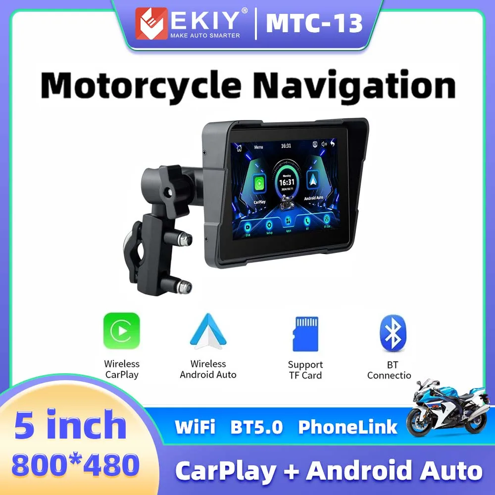 

EKIY Portable 5inch Motorcycle GPS Navigation Wireless Carplay Android Auto DVR Drive Recorder Moto Monitor WIFI