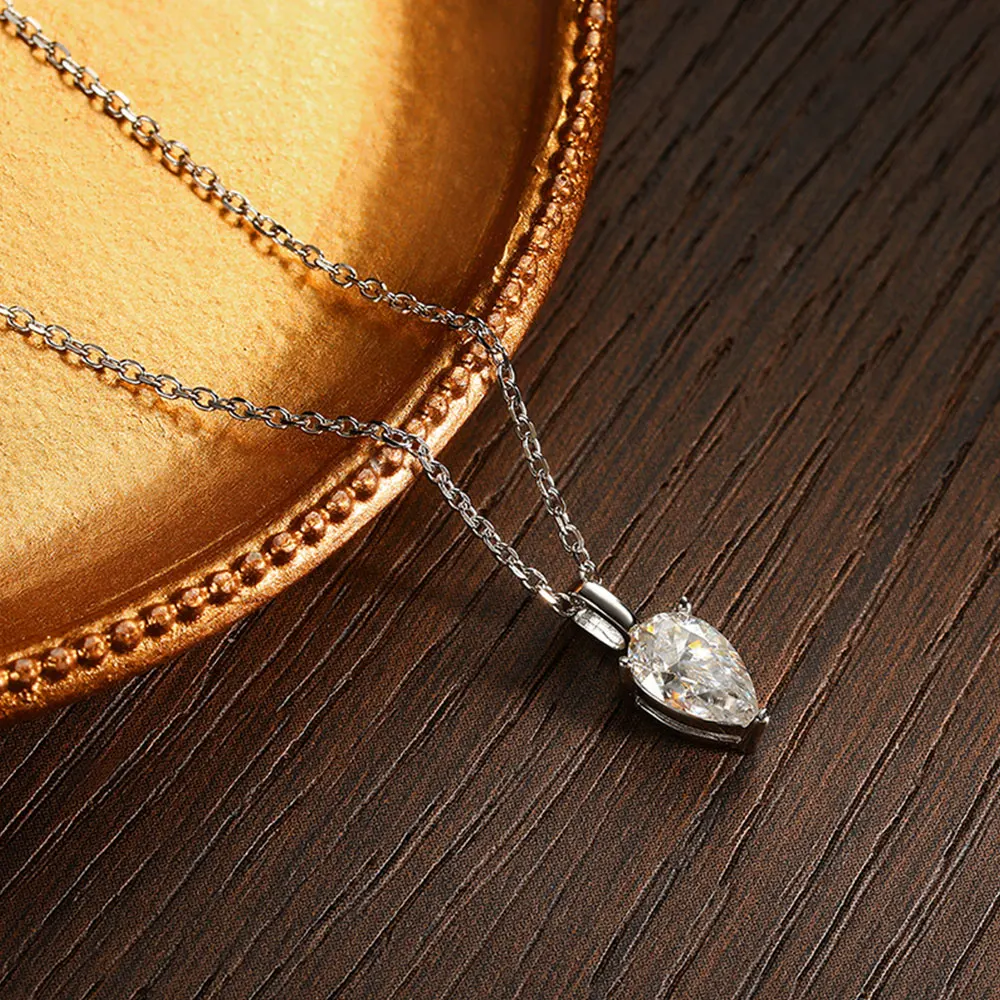 KNOBSPIN 5*8mm 1ct Pear Moissanite Necklace for Women 3 Prong Setting Wedding Jewelry with GRA s925 Sliver Plated 18k Necklace