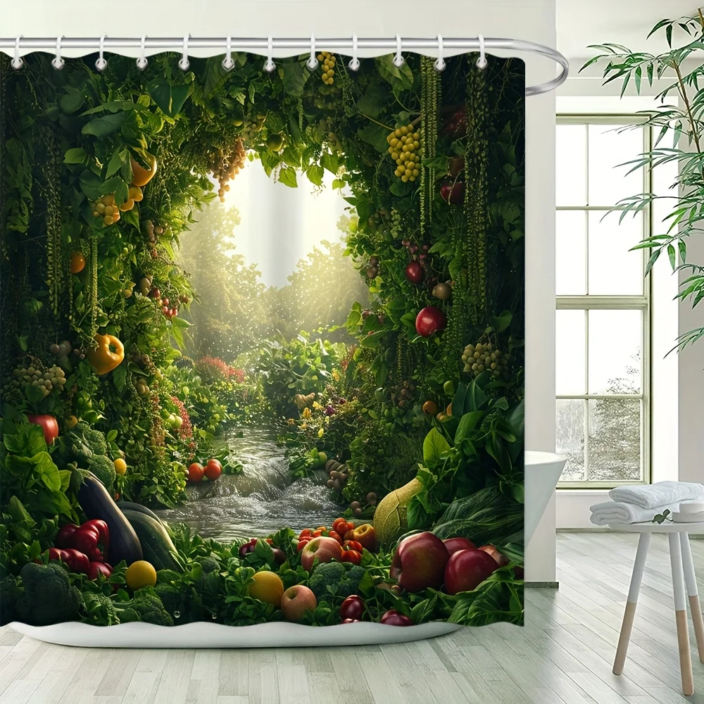 

Занавеска для ванной Abundant Garden — пышные овощи и фрукты; Водонепроницаемый домашний декор добавляет свежесть в вашей ванную комнату