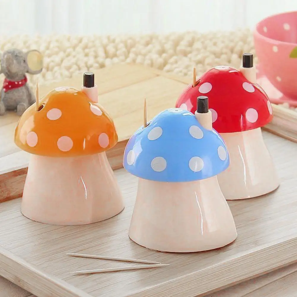 Cute Automatic Toothpick Box Large Capacity Press Type Decorative Lovely Mushroom Shaped Toothpick Holder for Home Living Room