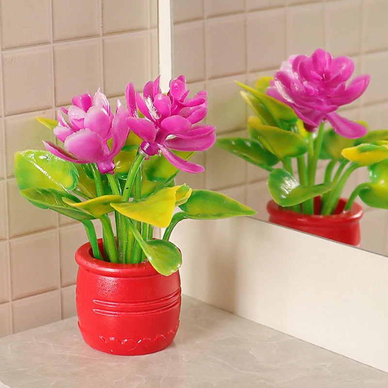 Florero en miniatura para casa de muñecas, maceta de flores, planta verde, modelo en maceta, decoración hecha a mano, casa de muñecas, decoración de escena de jardín, juguetes