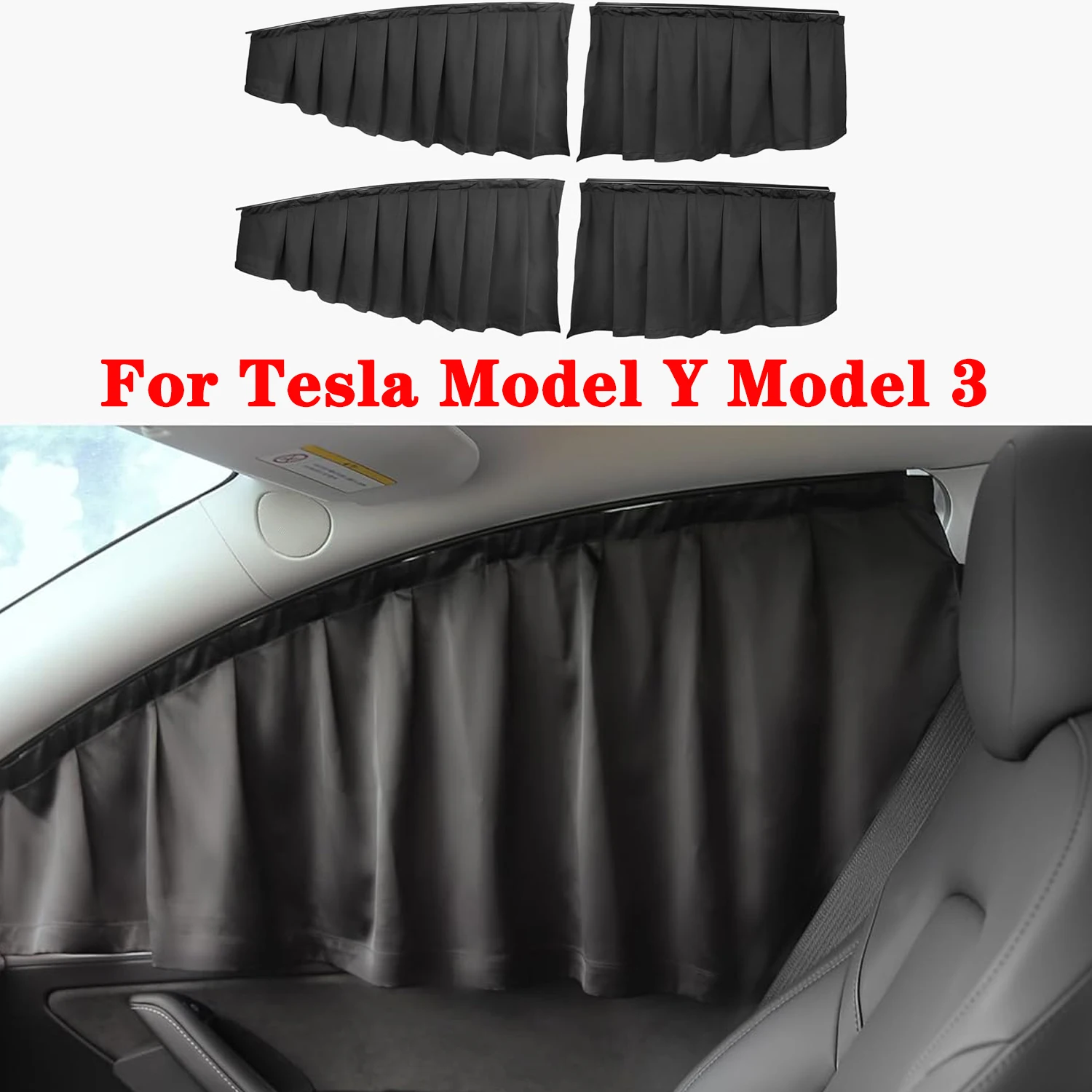 

4PCS Side Window Sun Shade Curtain for Tesla Model Y 2024-2017 Model 3 2023-2017, Privacy Curtain Blinds UV Protection Curtain