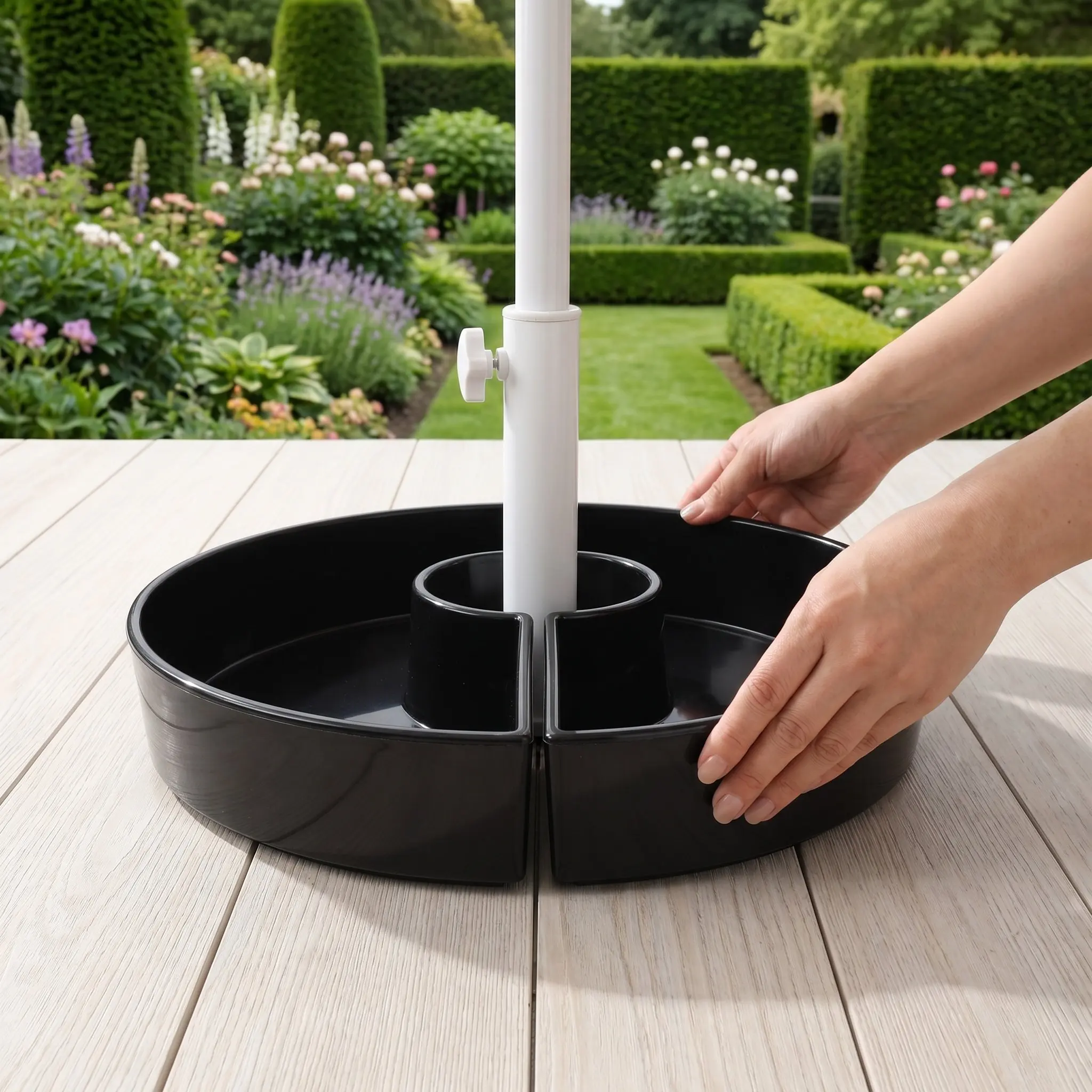 2Pcs Semicircle Umbrella Planters Half Moon Planter Pots Umbrella Hole Patio Flower Pot Outdoor Parasol Base Weather Resistant