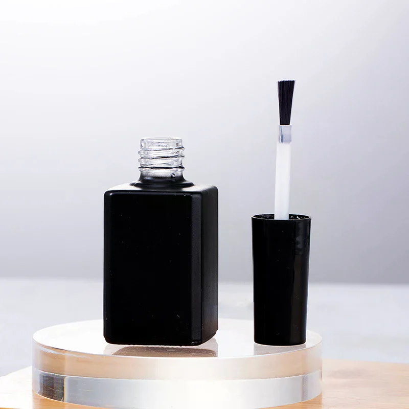 1PCS 15ML Schwarz Deckel Quadratische Kleine Geformte Leere Glas Nagellack Klare Flaschen Mit Schwarzen Kappe Und weichen Bürste Für Reisen Und Zuhause