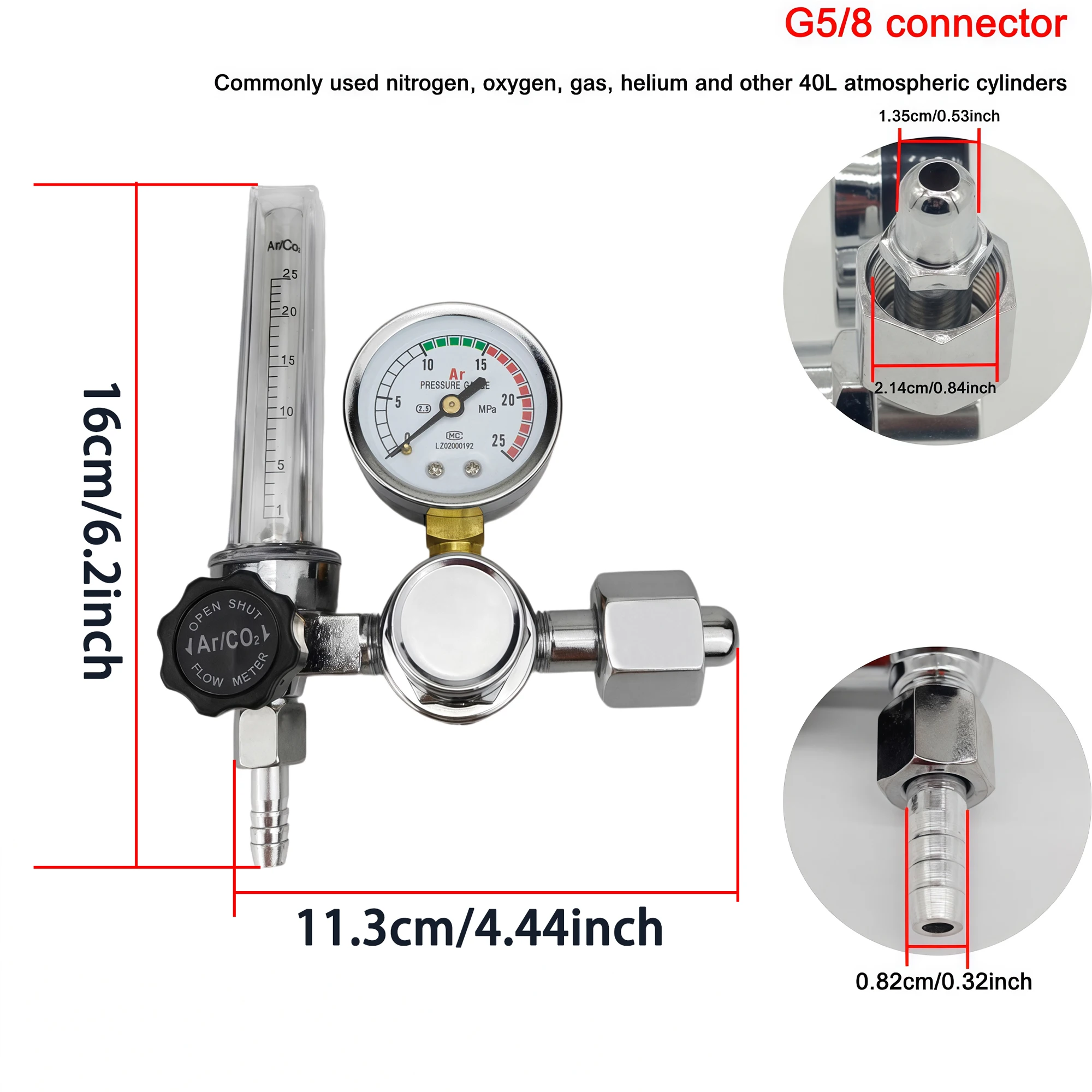 NEW Argon Regulator 0-25Mpa Argon Regulator CO2 Mig Tig Flow Meter Gas Regulators Flowmeter Welding Weld Gauge Pressure Reducer