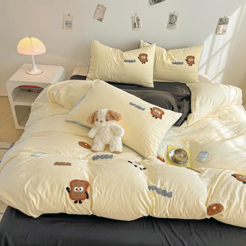 

New Cartoon Embroidery Jacquard Comforter Sets Washed Cotton Soft Skin Friendly Bed Linen 1.5/1.8/2.0M Quilt Cover for Bedroom