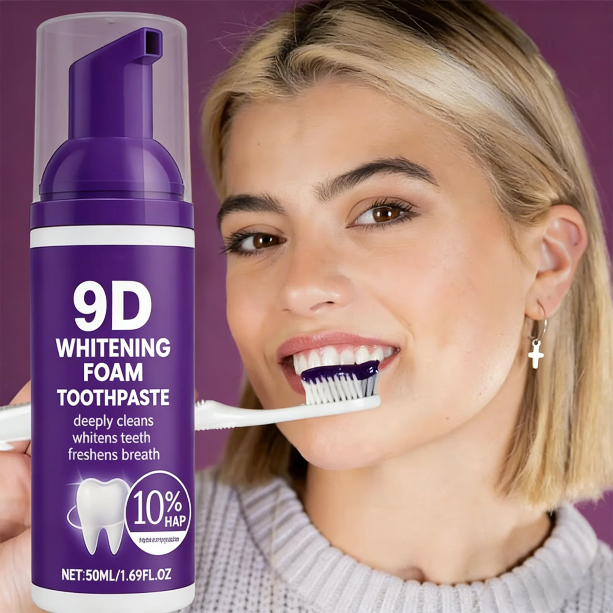 9D Purple Bright White Cleaning Toothpaste Gentle Tooth Care Fresh Fragrant Oral Hygiene Care Toothpaste Tooth Cleaning Mousse