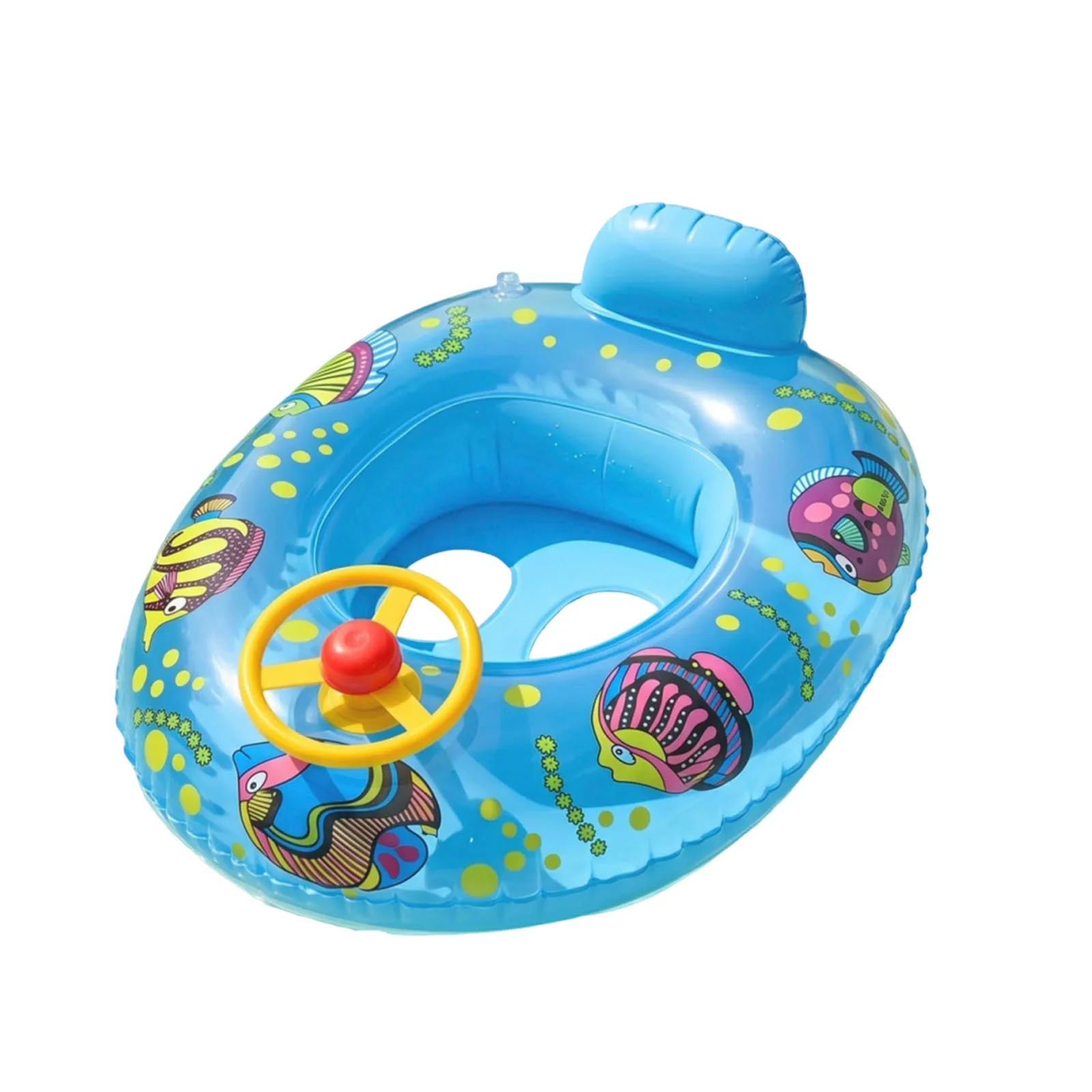 PVC Cartoon Animals Float Ring with Steering Wheel Kids Water Play Games Accessories Thickened Widened Airbag for