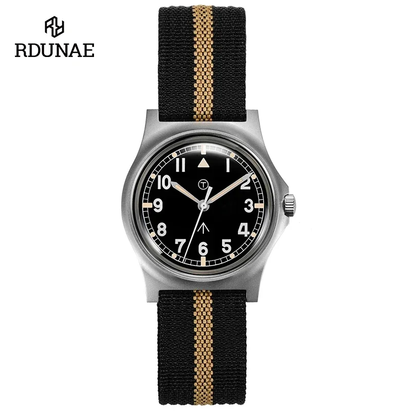 RDUNAE 34.5mm Retro Military Watch 316L Stainless Steel K1 Mineral Glass Luminous Personality Sports Quartz Men\'s Pilot Watch