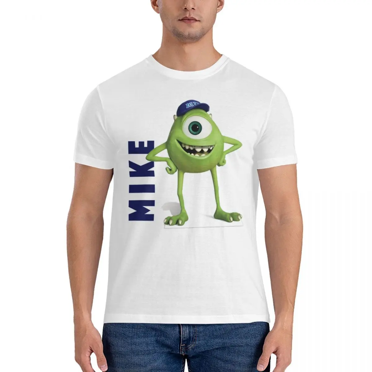 Cute Mike Wazowski T Shirt Men's Cotton Funny T-Shirts Round Neck Disney Monsters University Film Tee Shirt Short Sleeve Tops