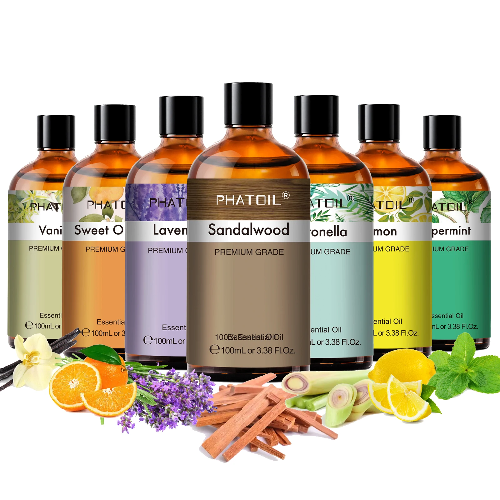 

PHATOIL 100 мл чистое эфирное масло для диффузора ароматерапии лаванда эвкалипт ваниль Ylang Ylang аромат корицы эфирные масла