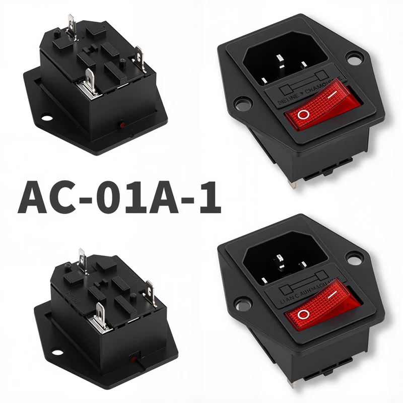 

IEC320 C13 C14 Электрическая розетка переменного тока 3-контактный красный светодиод 250 В Кулисный переключатель 10 А Предохранитель Женский Мужской Входной разъем Крепление на розетку