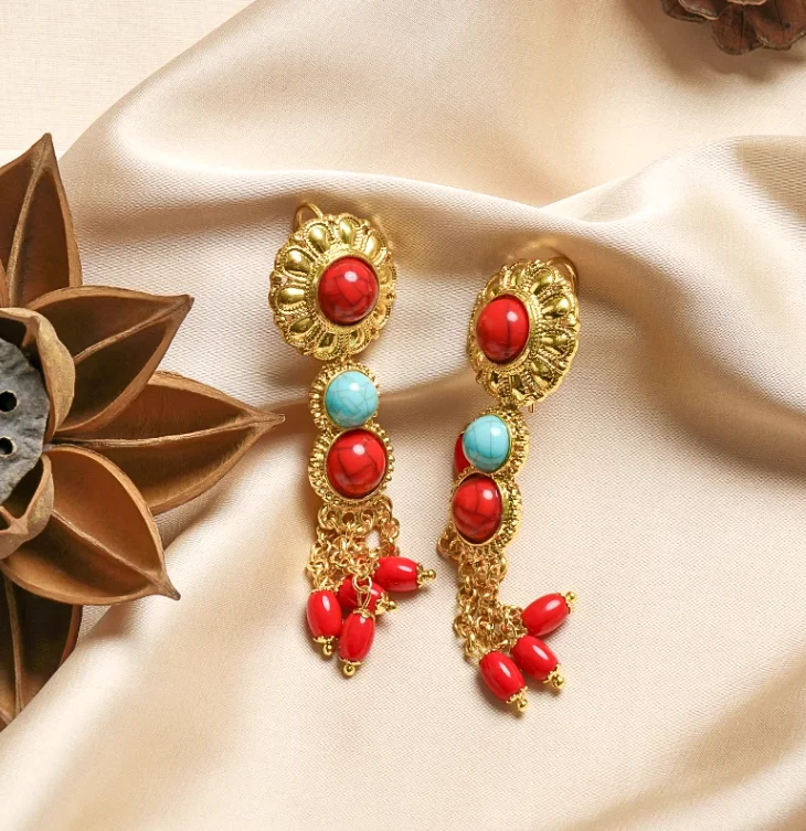 Chinese Tibetan Style Women's Earrings Retro Long Earrings