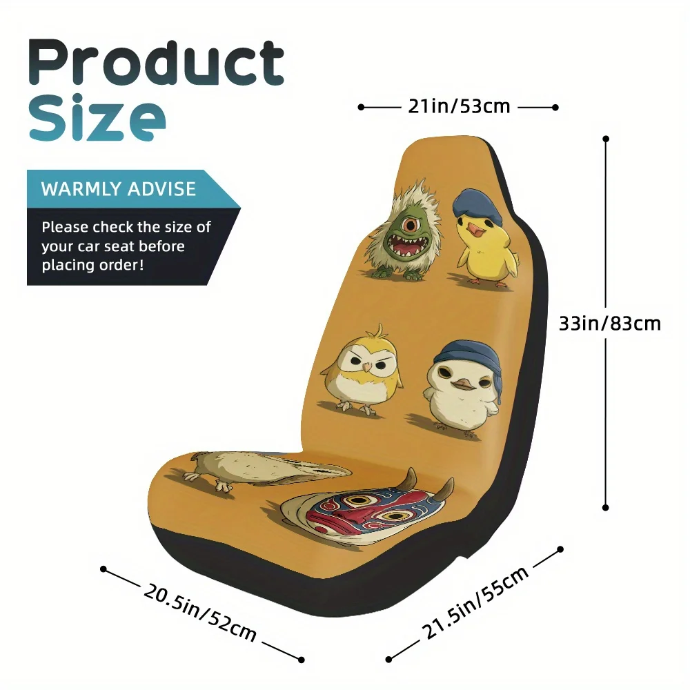 2pcs, Cartoon Monster Character Collection Print Decorative Car Seat Covers, Comfortable Washable Material, Fit Adds Elegant Fa