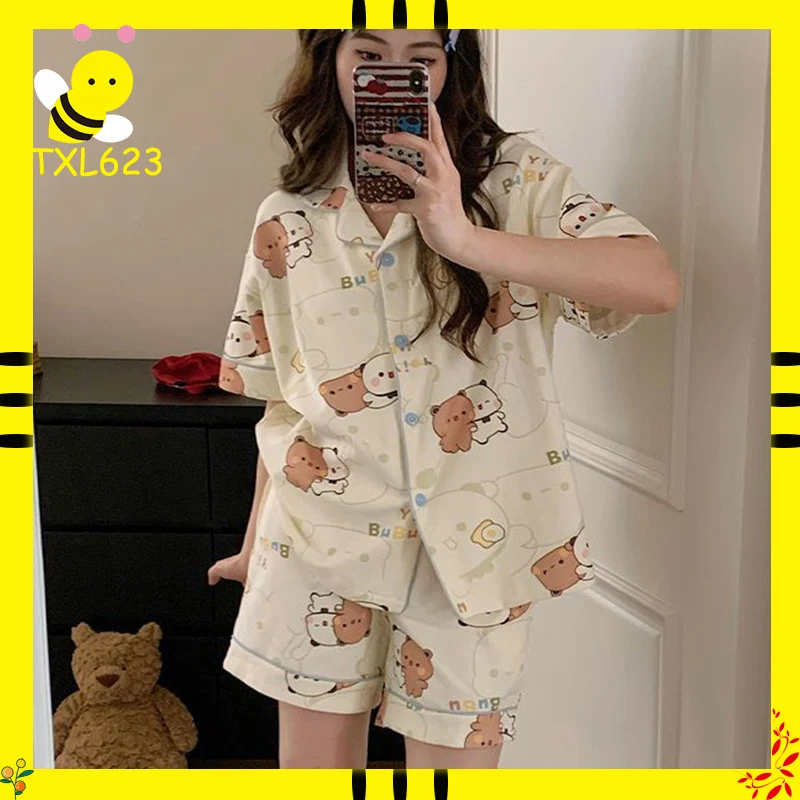 

Bubu Dudu Pajama Set Soft Comfortable Sleepwear Cotton Loose Pyjama Suit Loose Home Clothes Are Cool Summer Clothes Couple Gift