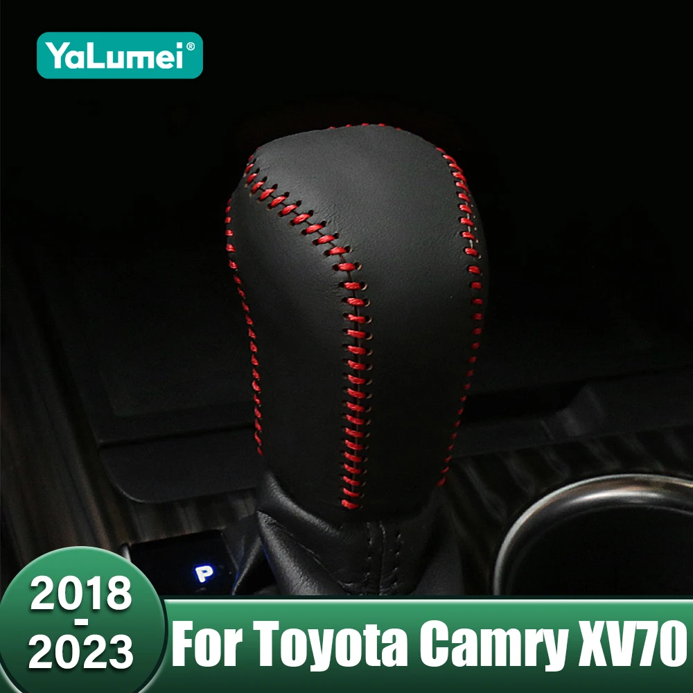 

Leather Car Gear Head Shift Knob Cover Collars Handbrake Trim Cover Case For Toyota Camry XV70 70 2018 2019 2020 2021 2022 2023
