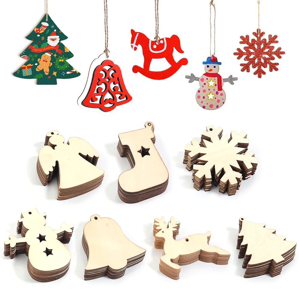 

Pack Of 10/6 Pcs DIY Wooden Christmas Balls Decoration Craft Arts Baubles Tags Hanging Ornament for Home Xmas New Year Kid Gifts