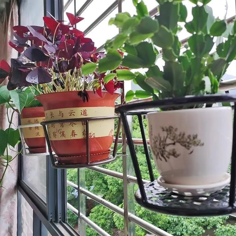 Hot Sale Balcony Iron Hanging Flower Rack Railing Plant Pot Holder Indoor Storage Display Stand Home Garden Decor