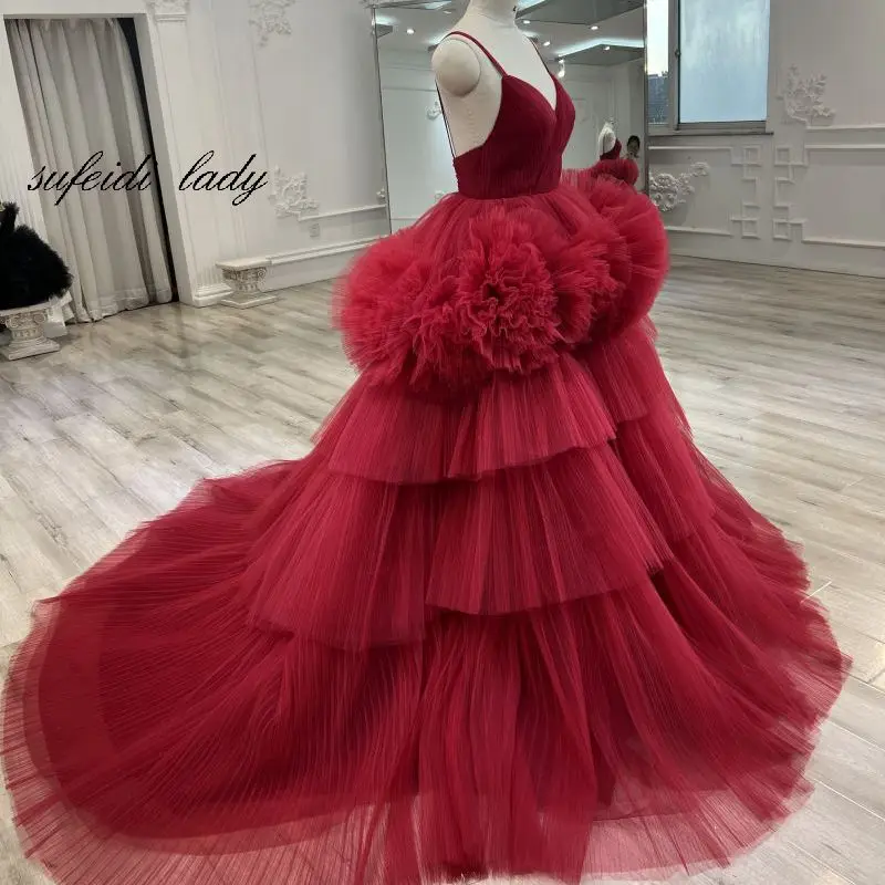 Elegant red halter cake dress 2023 bridal wedding dress