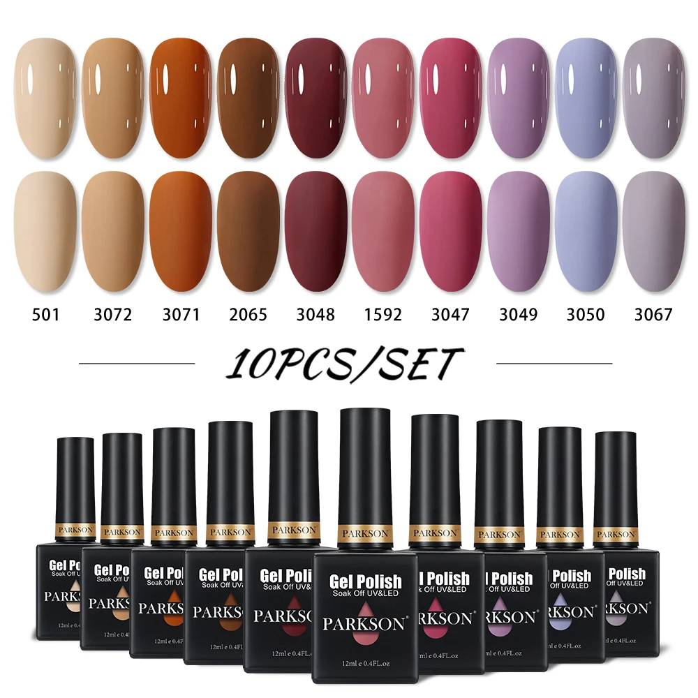 Conjunto de Esmalte em Gel Parkson com 10 Peças, Coleção de Cores Primavera Verão, Livre de HEMA e TPO, Kit de Esmalte em Gel UV LED para Manicure DIY